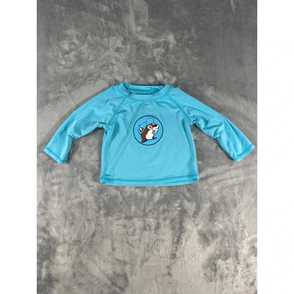 Buc-ees‎ Baby Rash Guard Long Sleeve Swim Shirt Blue Beaver Logo 12-18M